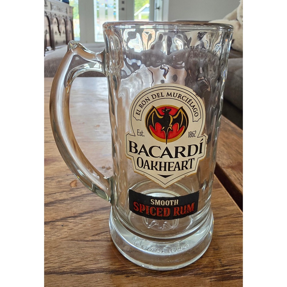 Bacardi Oakheart Smooth Spiced Rum Heavy Glass Beer Mug Stein